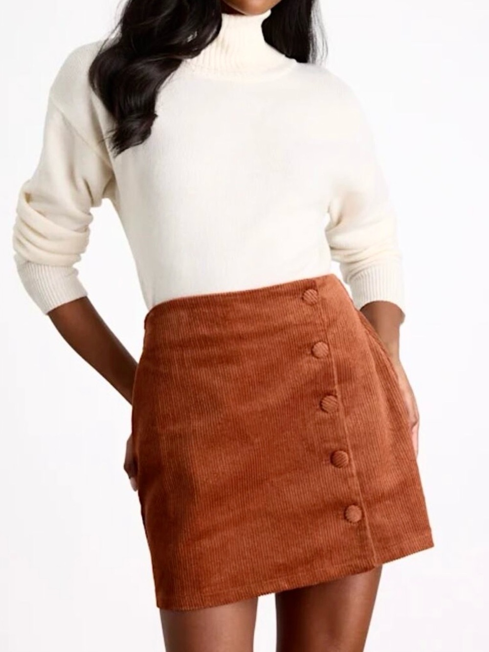 Fall Rust Orange Corduroy Button Front Mini Skirt